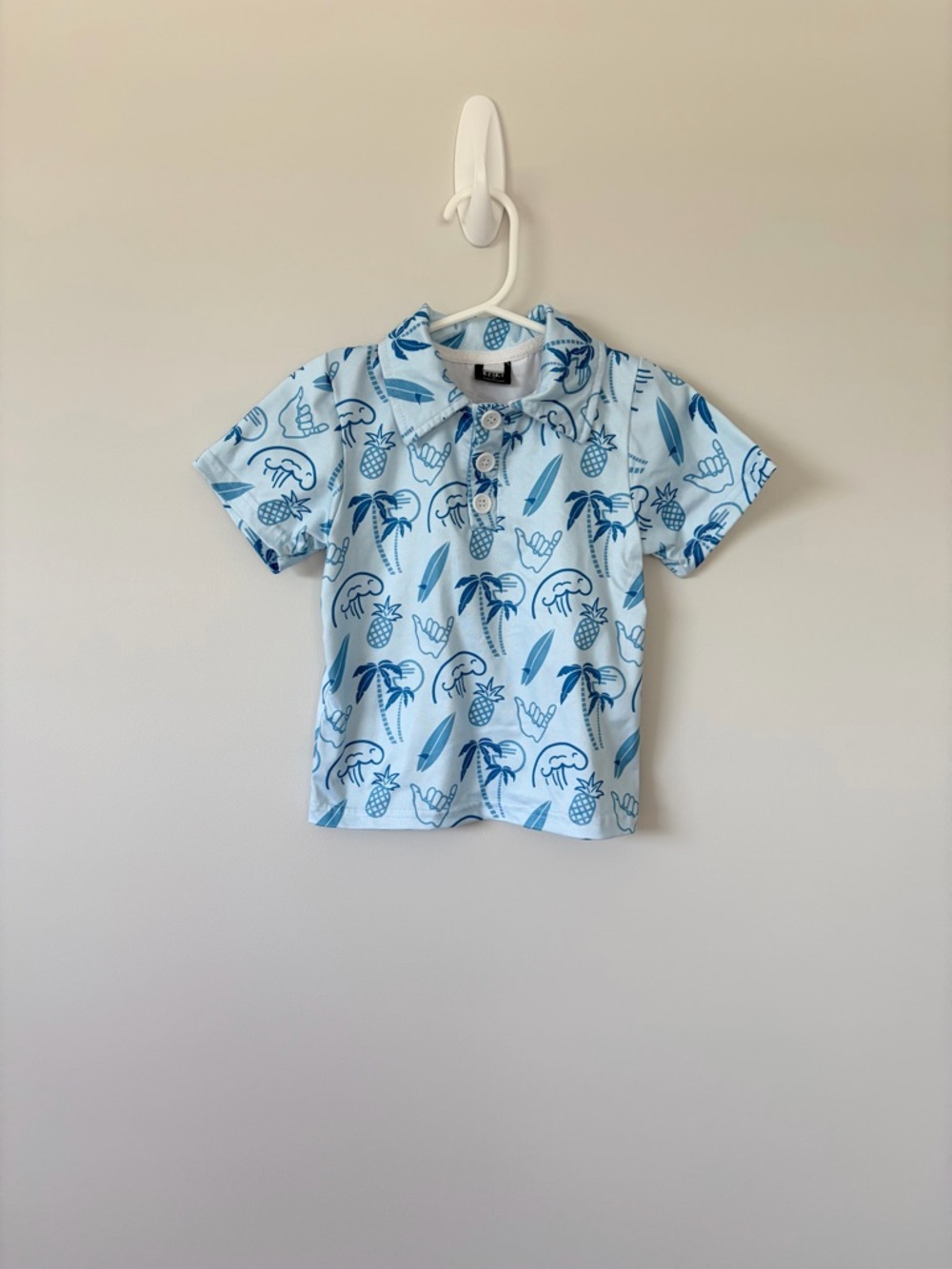 Light Blue Tropical Print Polo Shirt for Kids